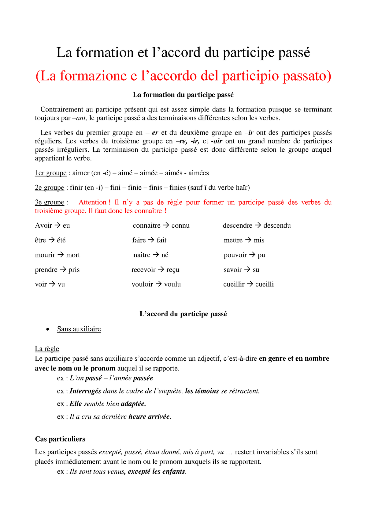 Laccord Du Participe Pass La Formation Et Laccord Du Participe Pass La Formazione E L