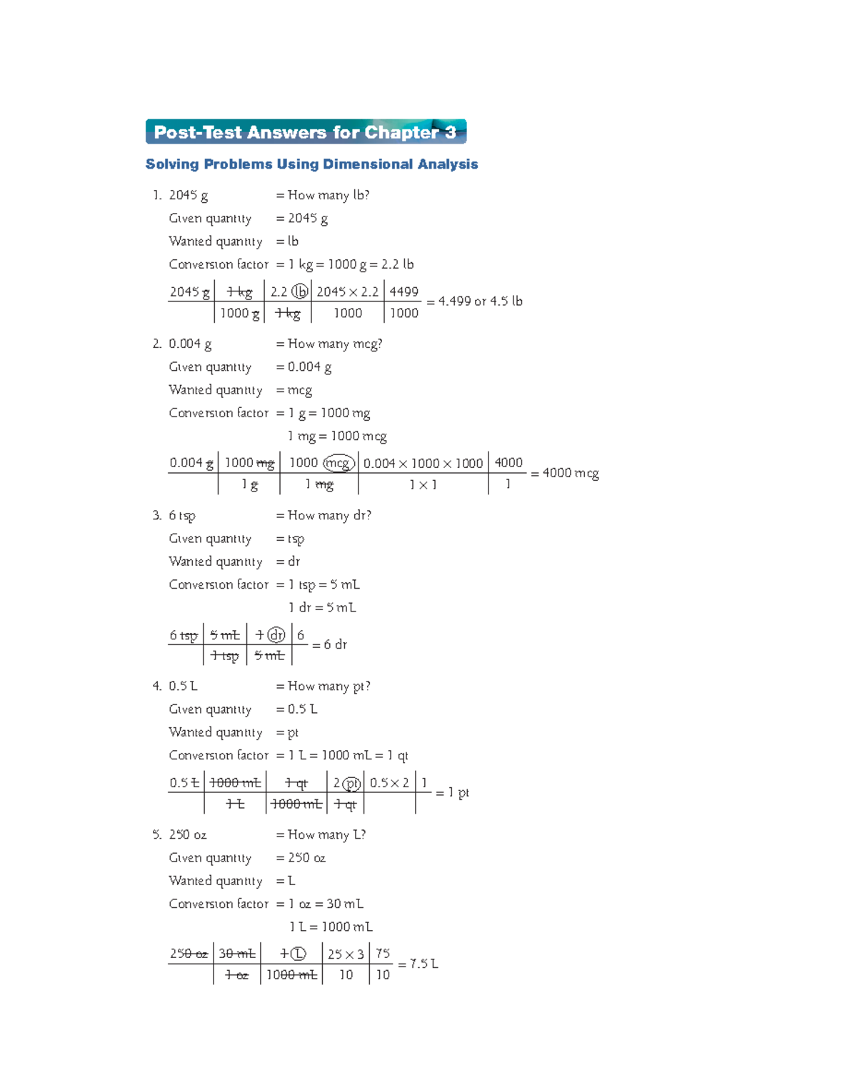 Med math 6th ed chapter 3 answers PostTest Answers for Chapter 3