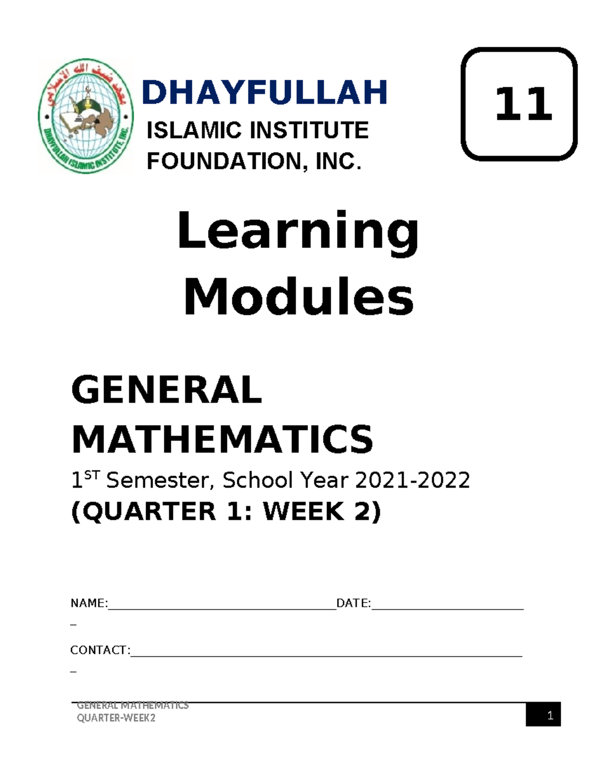 Gen Math M1W2 - 1 ####### GENERAL MATHEMATICS DHAYFULLAH ISLAMIC ...