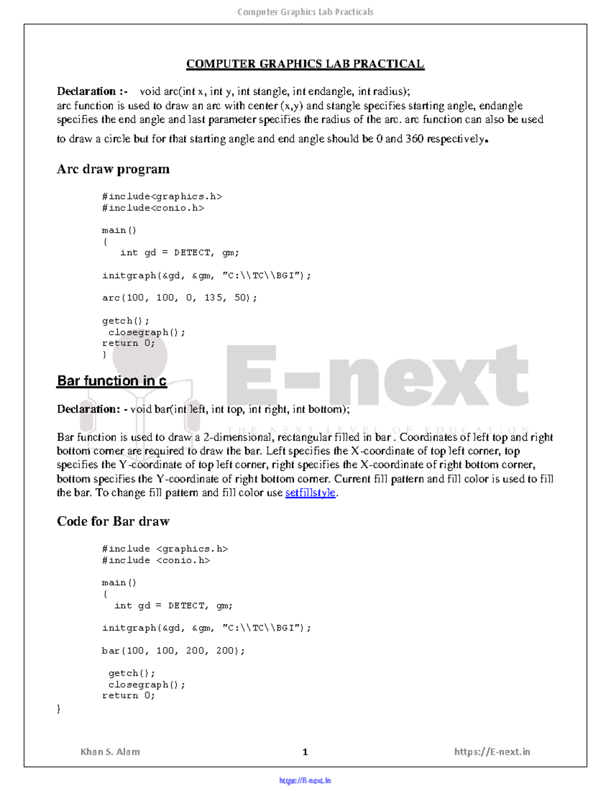 Computer Graphics Lab Practicals (E-next - Khan S. Alam 1 E-next ...