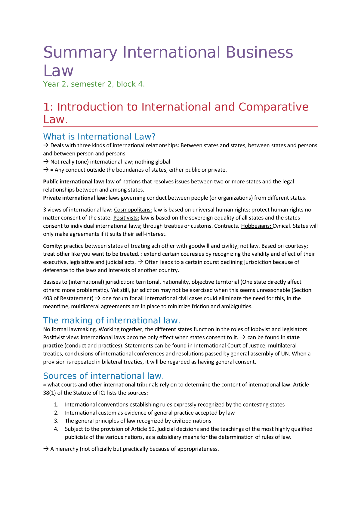 Summary International Business Law - EBB6B6 - RUG - StuDocu