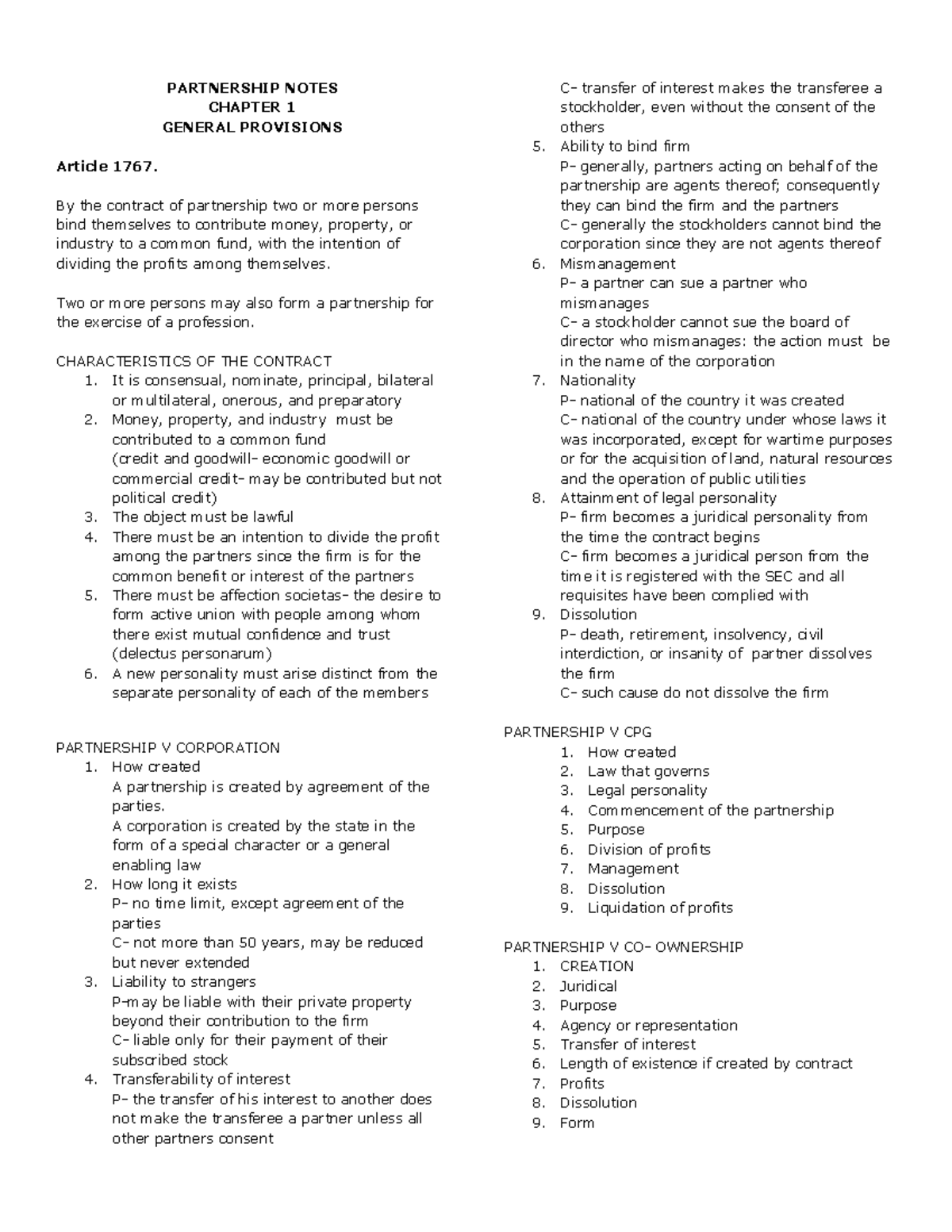 Partnership Notes Chapter 1 General PROV - PARTNERSHIP NOTES CHAPTER 1 ...