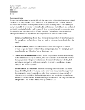 ECO 201 4-2 Simulation Checkpoint Assignment - ECO 201 Project Template ...