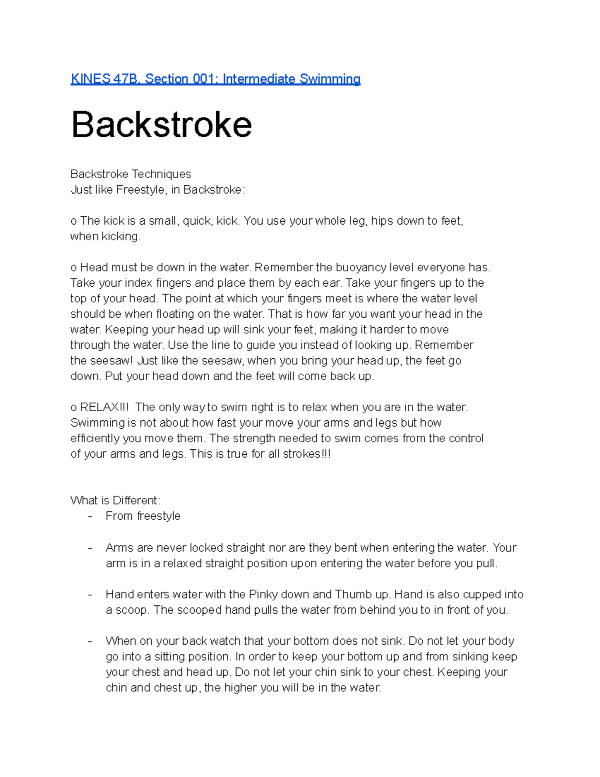 Pt 2 Kines 47B, Section 001 Intermediate Swimming Backstroke- lecture ...