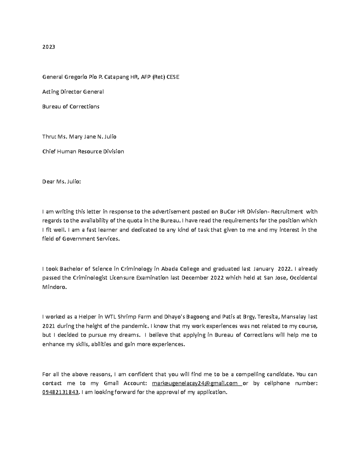 Intent Letter - znshsvchjjankc bshbfnc - 2023 General Gregorio Pio P ...