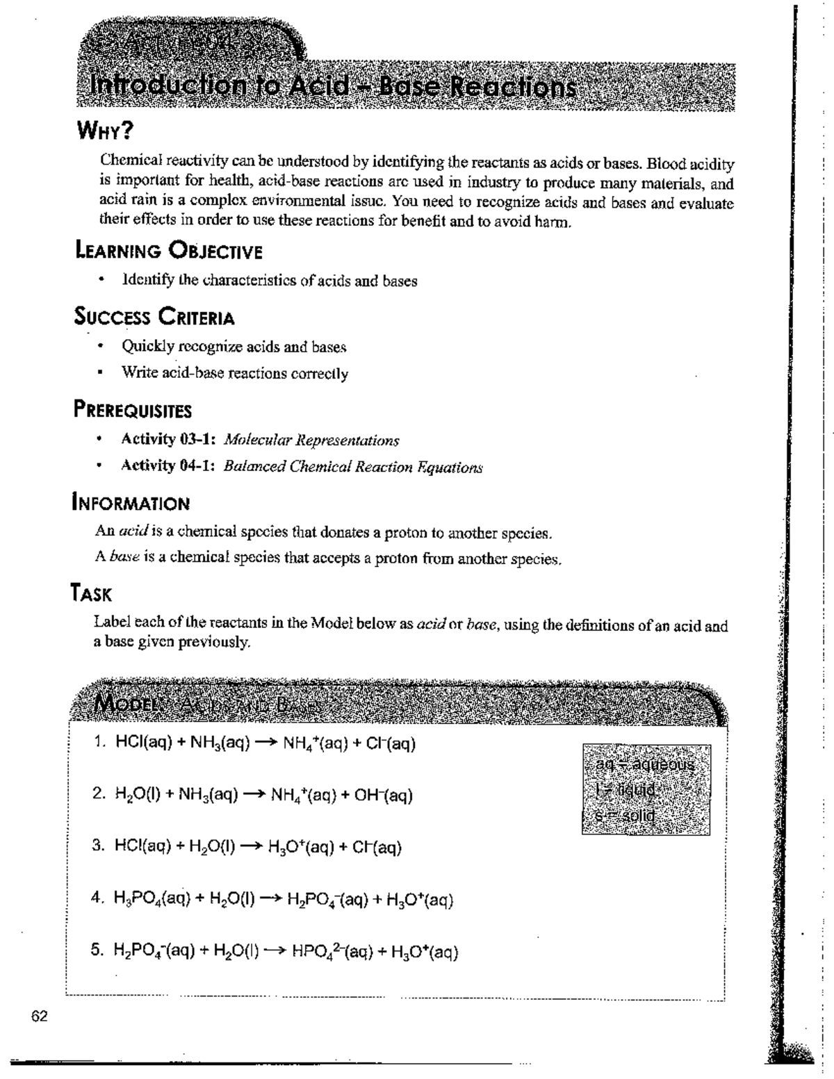 Acid Base Reactions Notes Activity Introduction To Acid Base