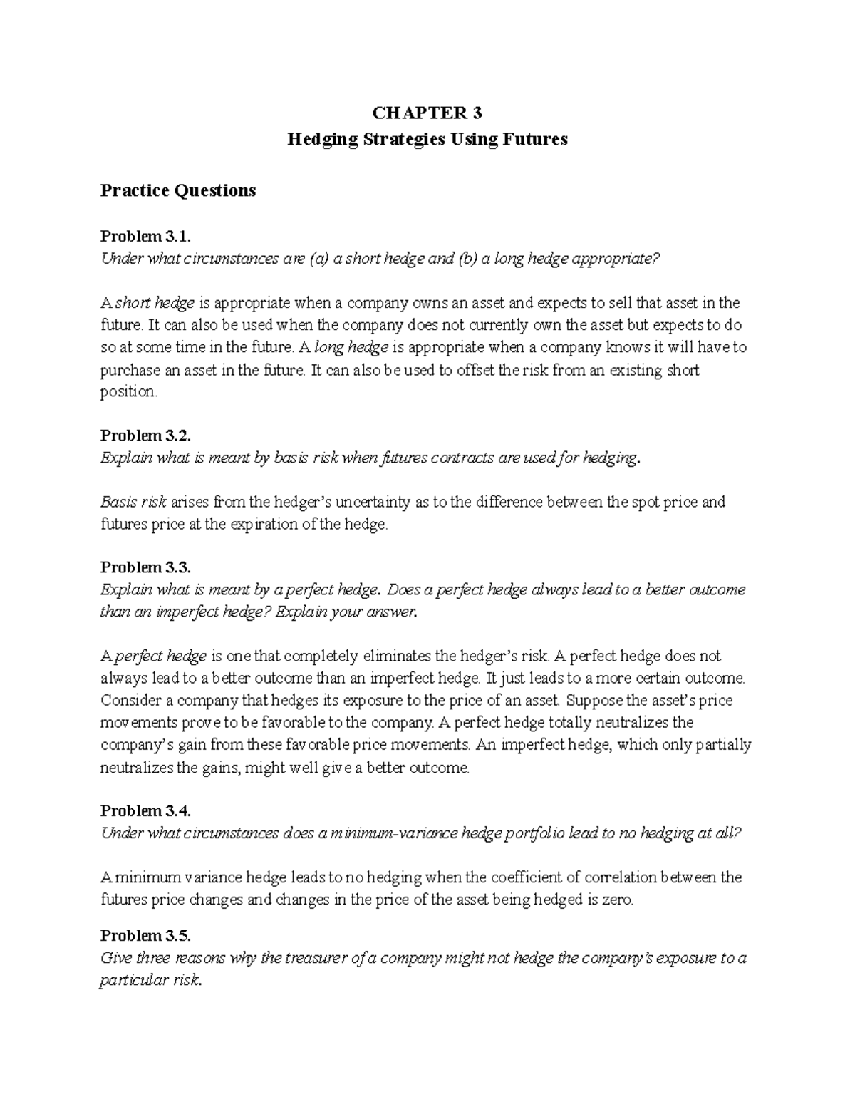 Hull OFOD 9e Solutions Ch 03 - CHAPTER 3 Hedging Strategies Using ...