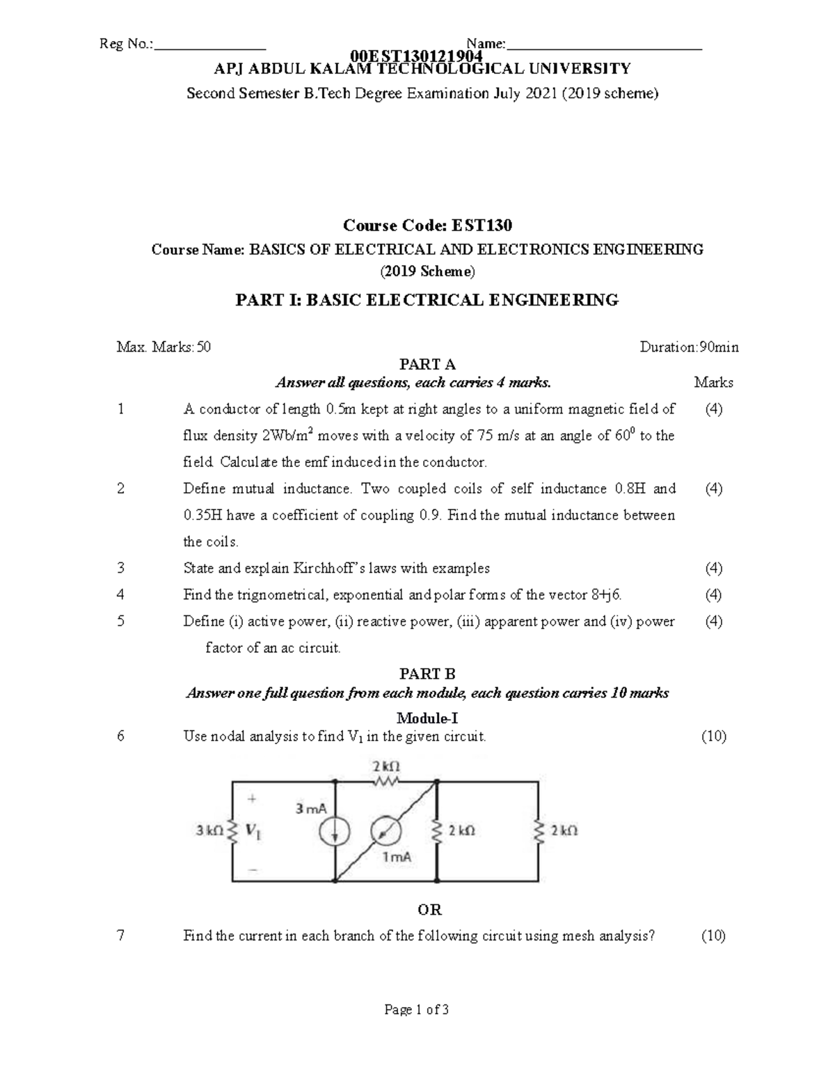 EST130-QP - Question Paper - 00EST Page 1 Of 3 Course Code: EST Course ...