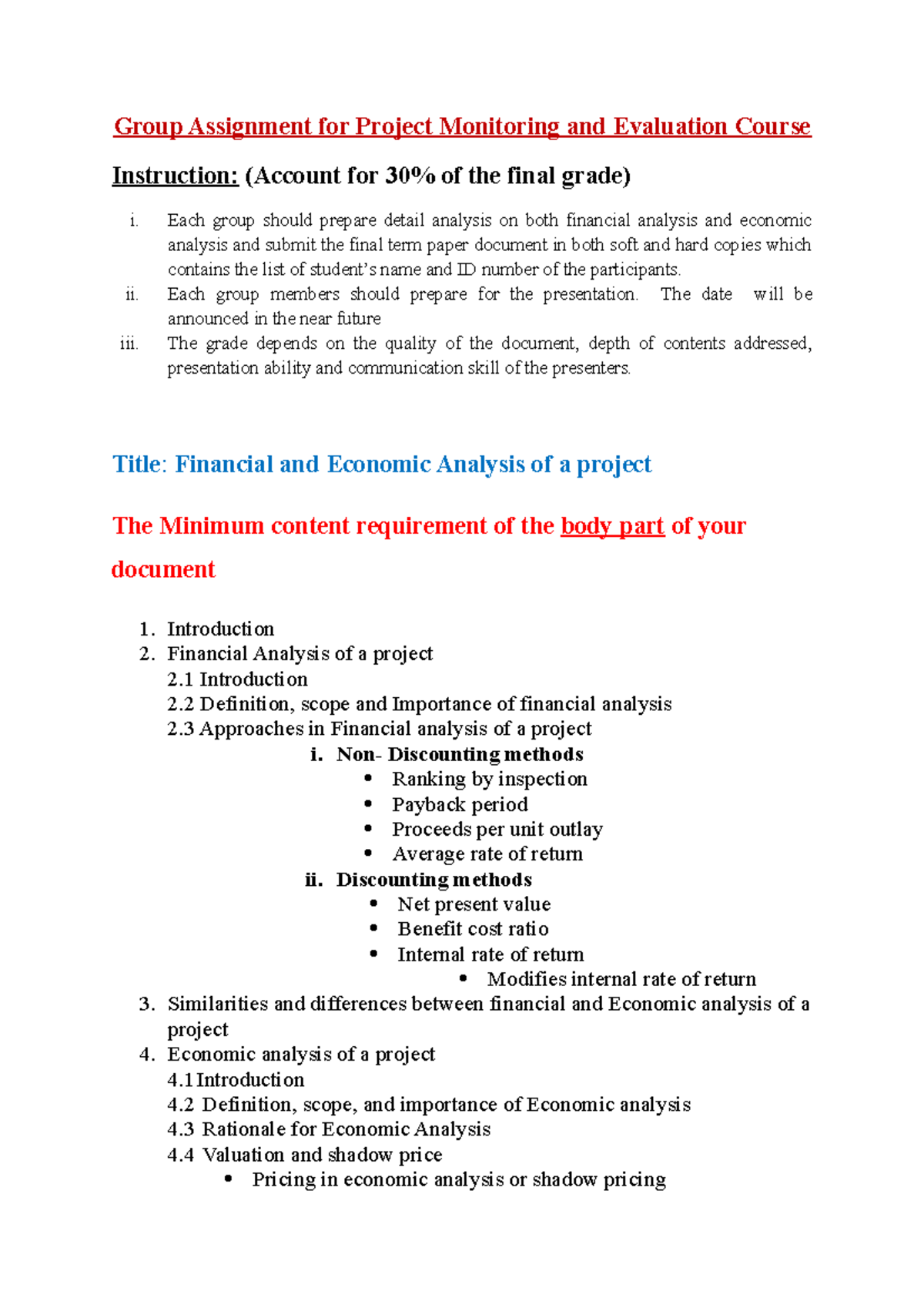 Content requirement of term paper - Group Assignment for Project ...