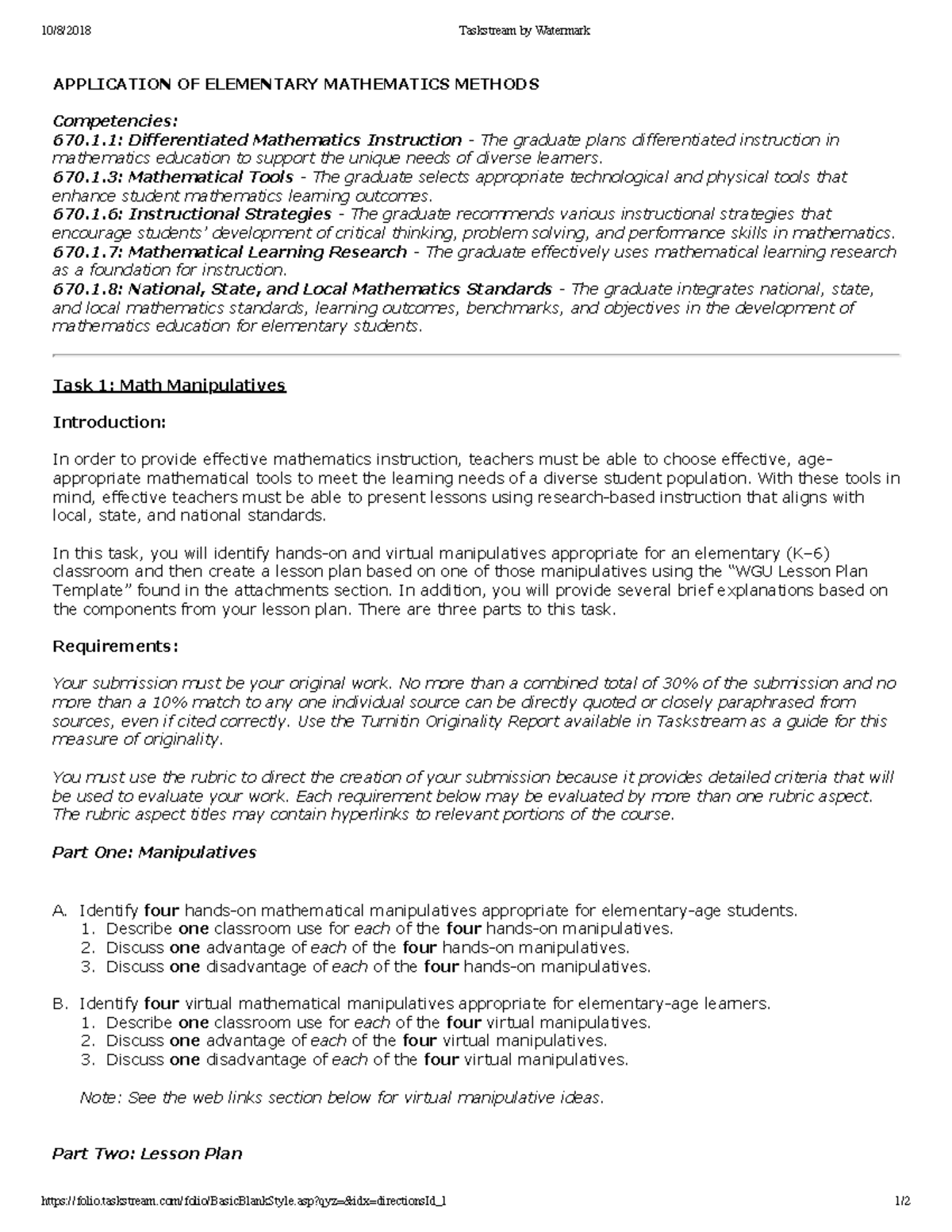 C109 Task Directions - An overview of the task for C109, that includes ...