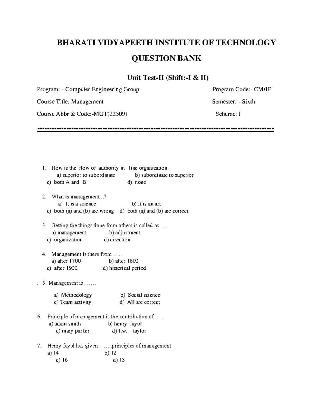 MAN 22509 QB 050320 QUESTION BANK BHARATI VIDYAPEETH INSTITUTE OF