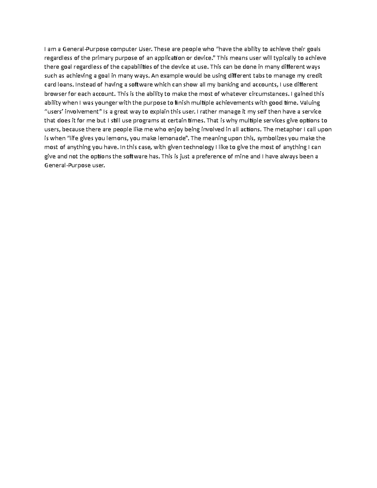 Question 2 General Purpose Userl I Am A General Purpose Computer User