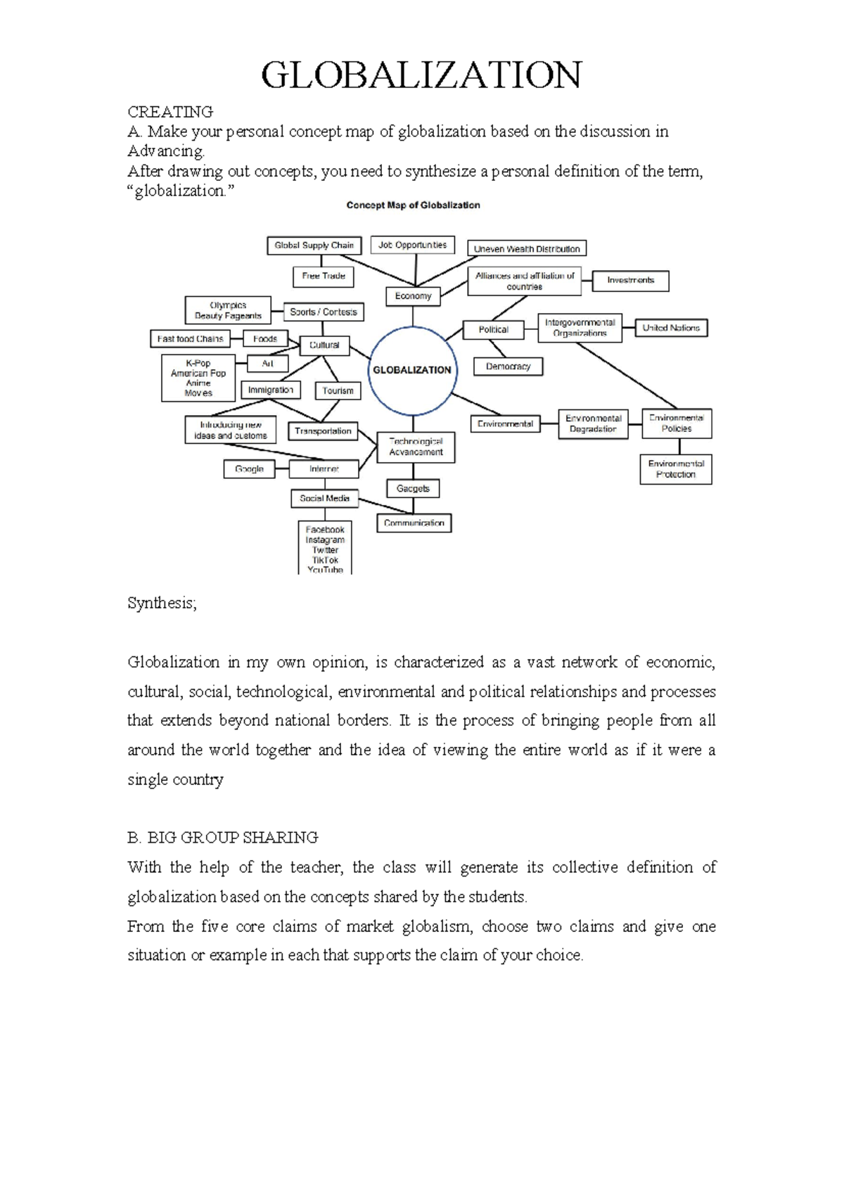 TCWD Week 1 - asdfa - GLOBALIZATION CREATING A. Make your personal ...