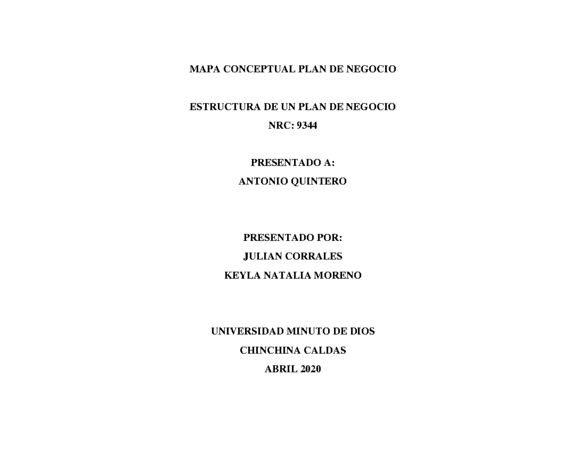 MAPA Conceptual PLAN DE Negocio - MAPA CONCEPTUAL PLAN DE NEGOCIO ...