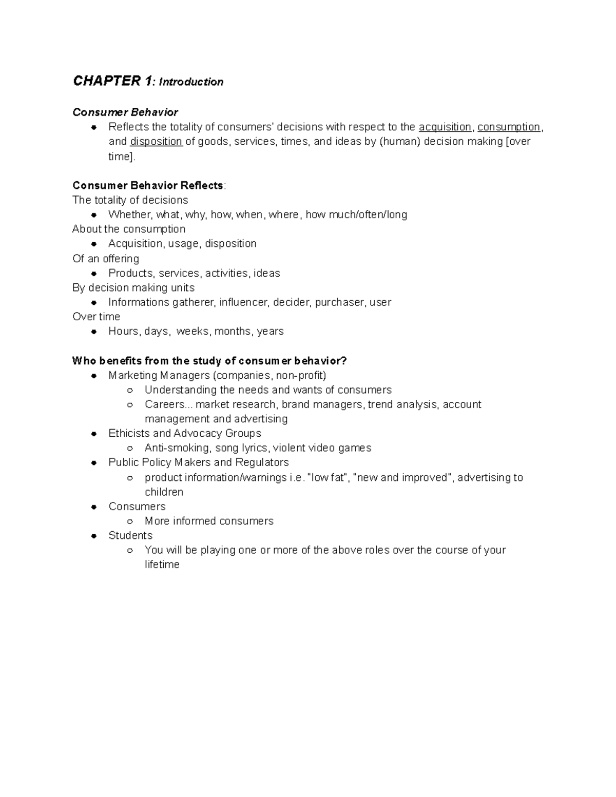 Consumer Behavior Module 1 - CHAPTER 1: Introduction Consumer Behavior ...