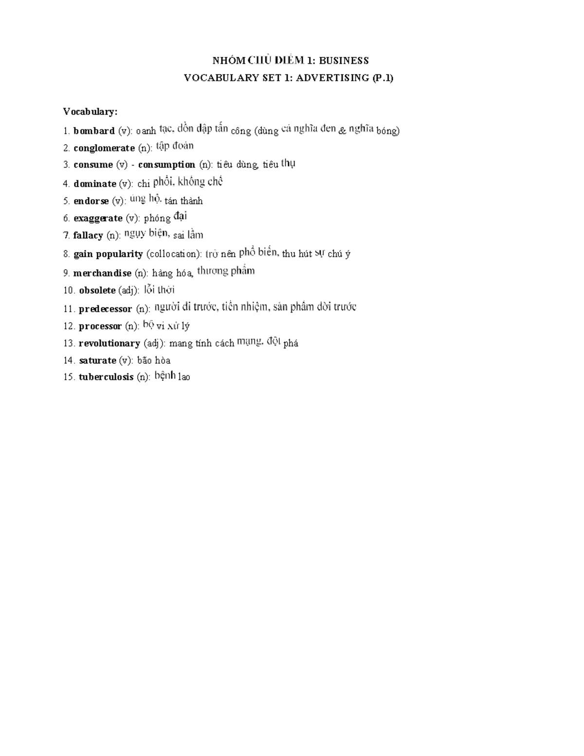 TỪ VỰNG Ielts 7 NHÓM 1 BUSINESS VOCABULARY SET 1 ADVERTISING (P