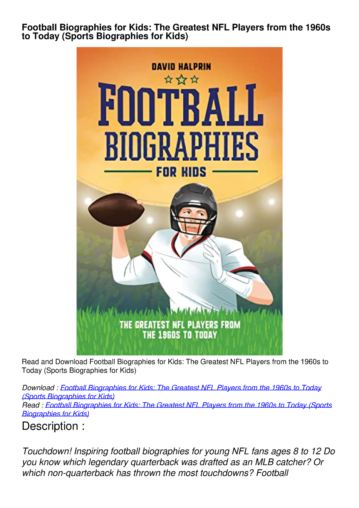 Football Biographies for Kids: The Greatest NFL Players from the