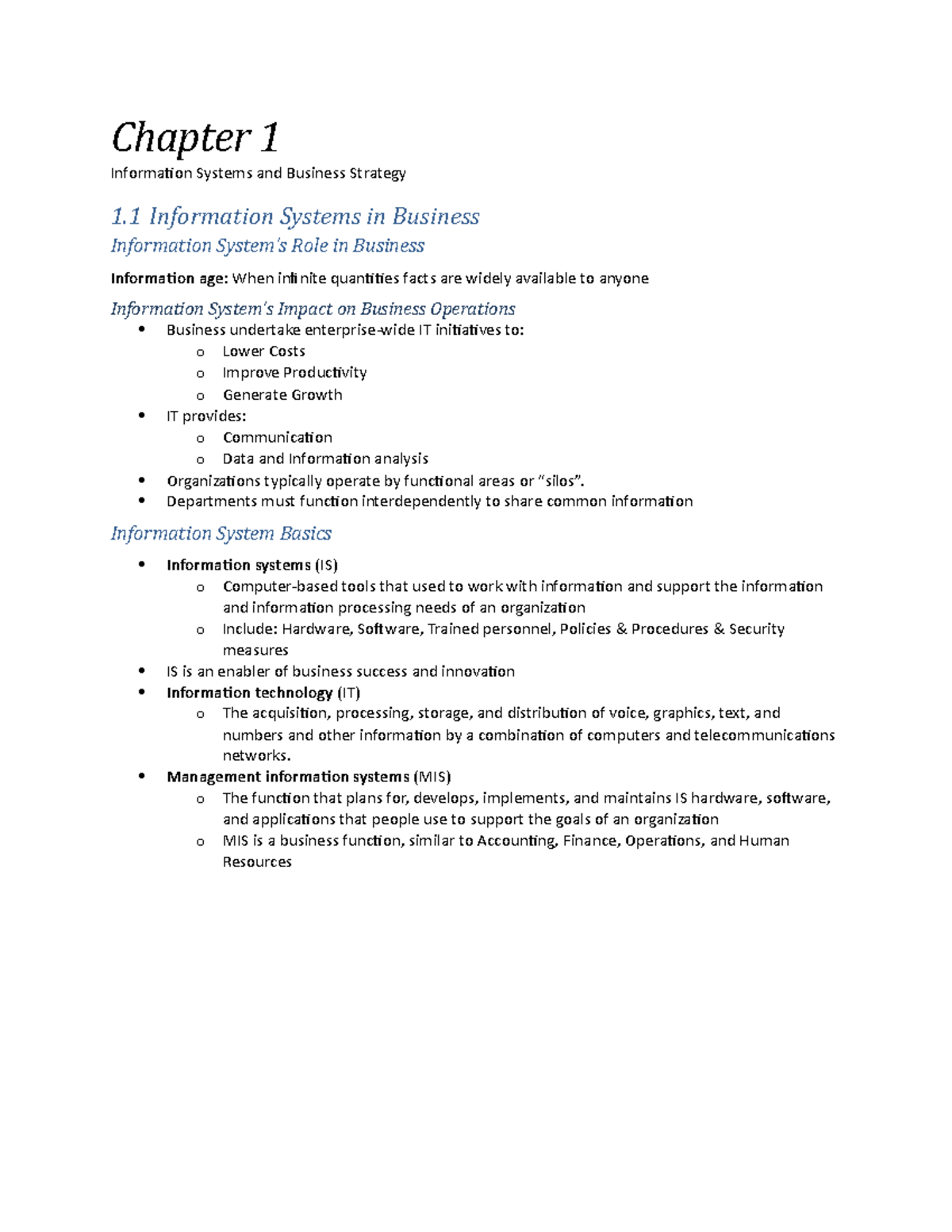 Notes on Reading for Class 01 - Chapter 1 Information Systems and ...