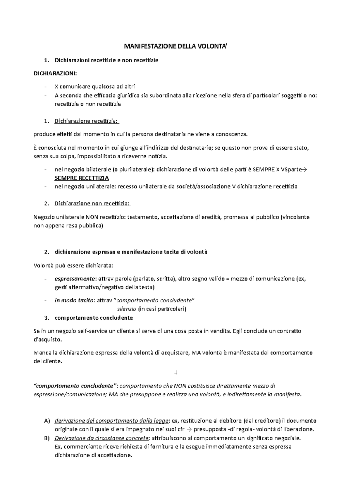 La Manifestazione Della Volont Nel Contratto MANIFESTAZIONE DELLA 