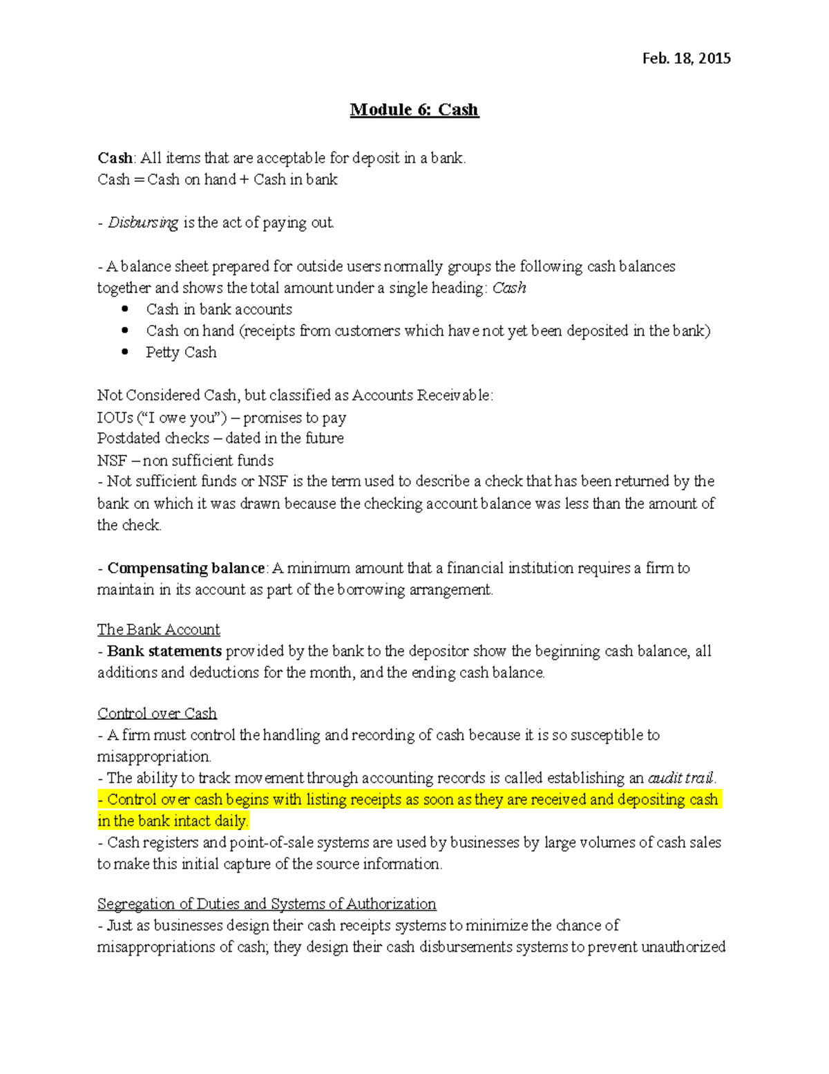 Module 6 - Summary Introduction to Financial Accounting - Feb. 18, 2015 ...