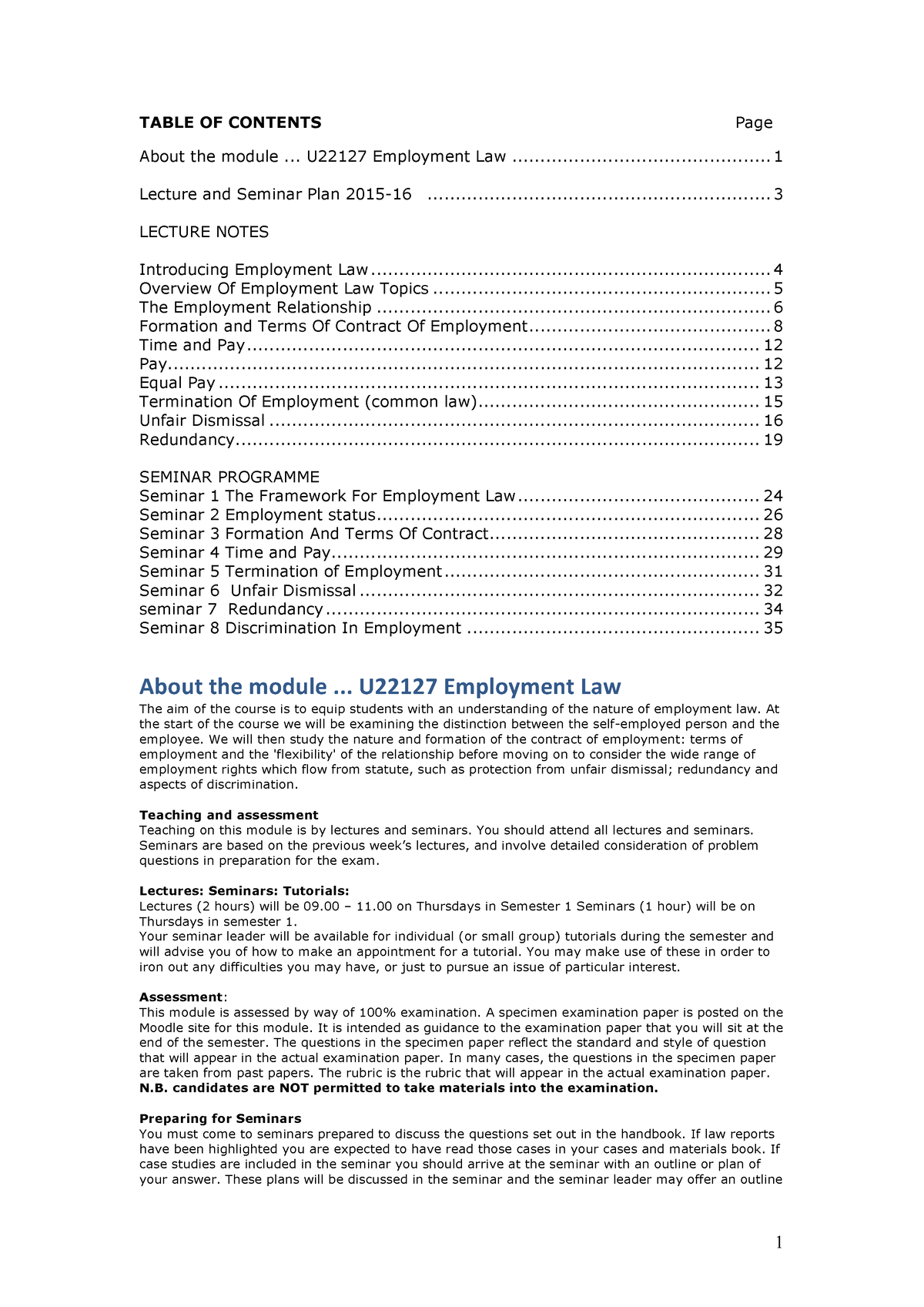 Employment Handbook 2015-16 - TABLE OF CONTENTS Page About The Module ...