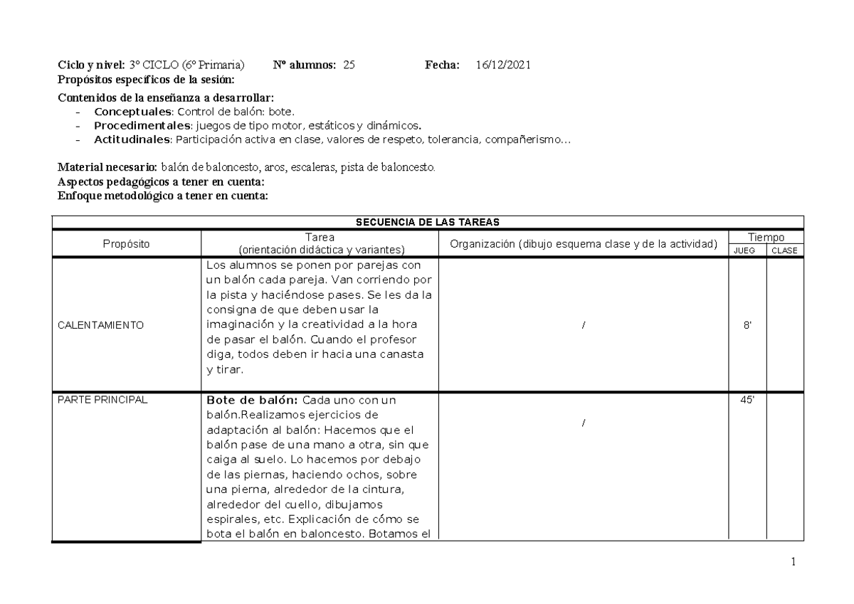 Planilla pr cticas - Sesión de baloncesto para alumnos de 3º curso ...