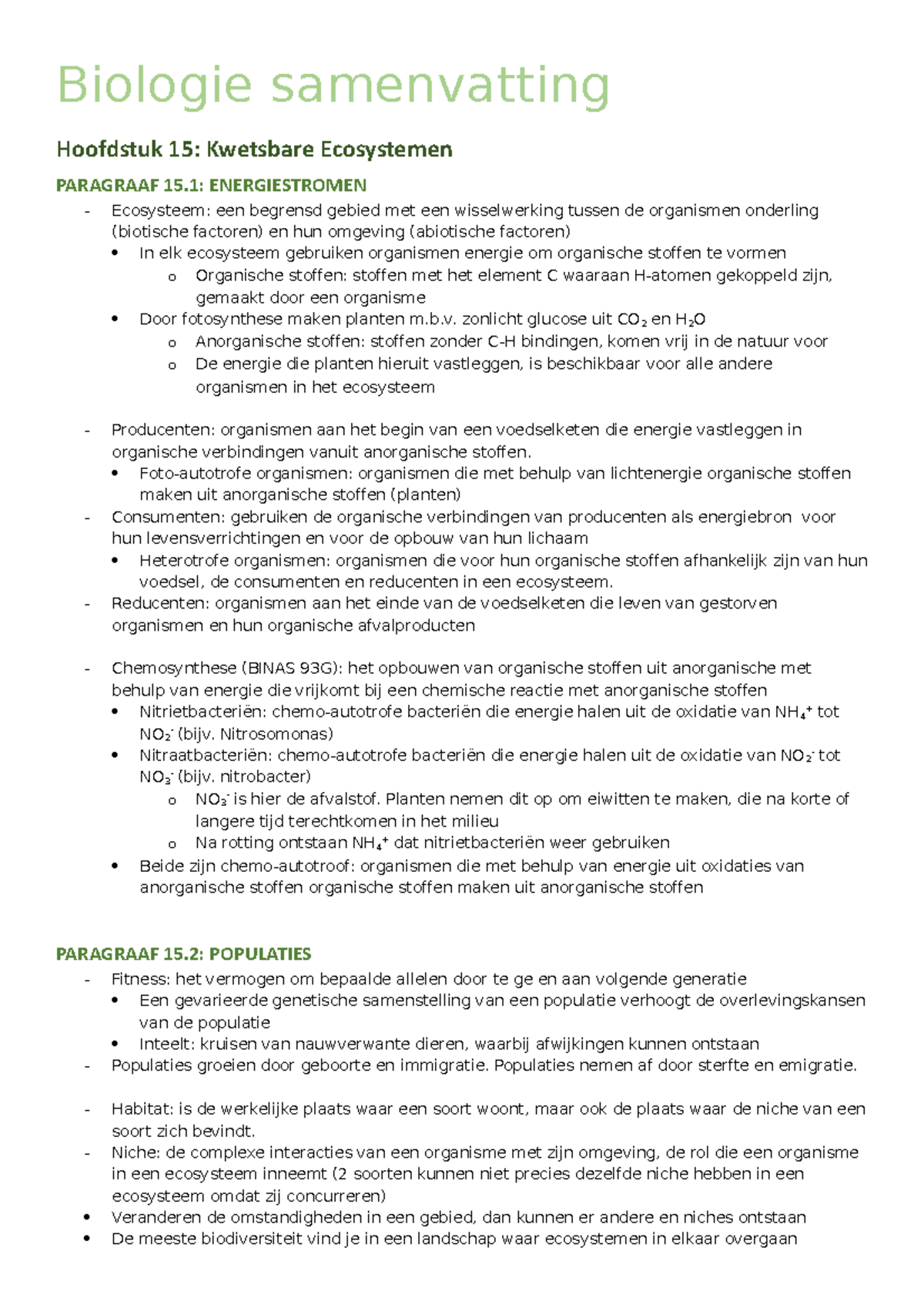 Biologie Samenvatting Hoofdstuk 15 Ecosysteem - Biologie Samenvatting ...