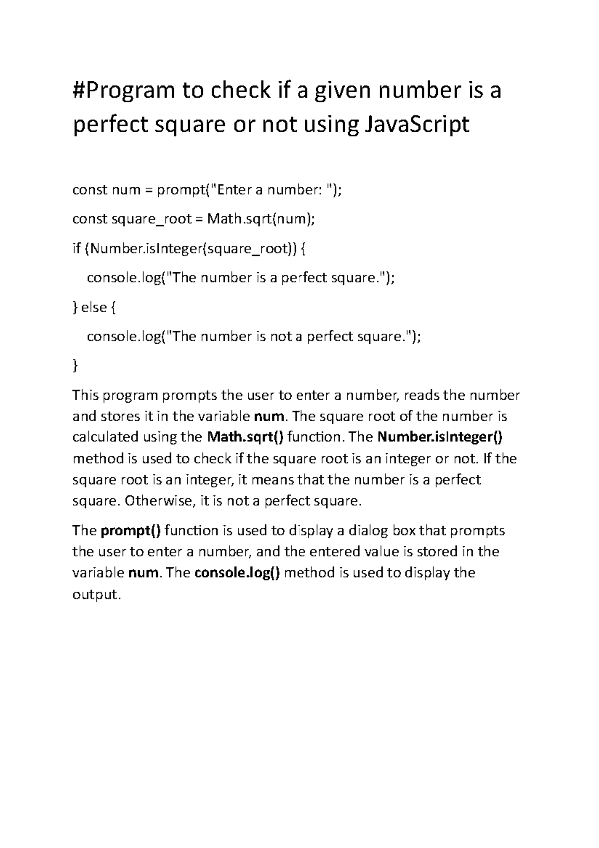 number-is-a-perfect-square-or-not-using-java-script-program-to