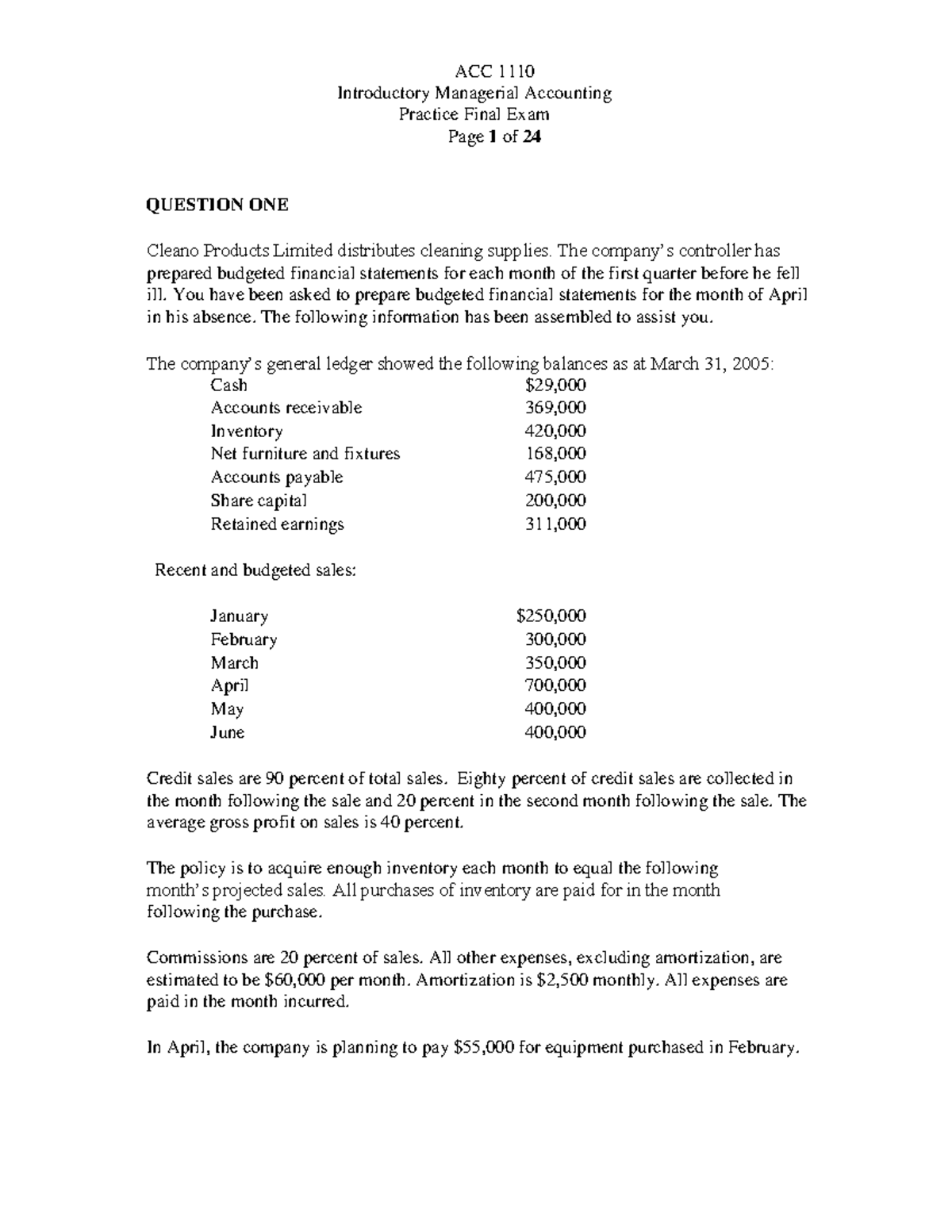 Final 2 April 2016, Answers - ACC Introductory Managerial Accounting ...