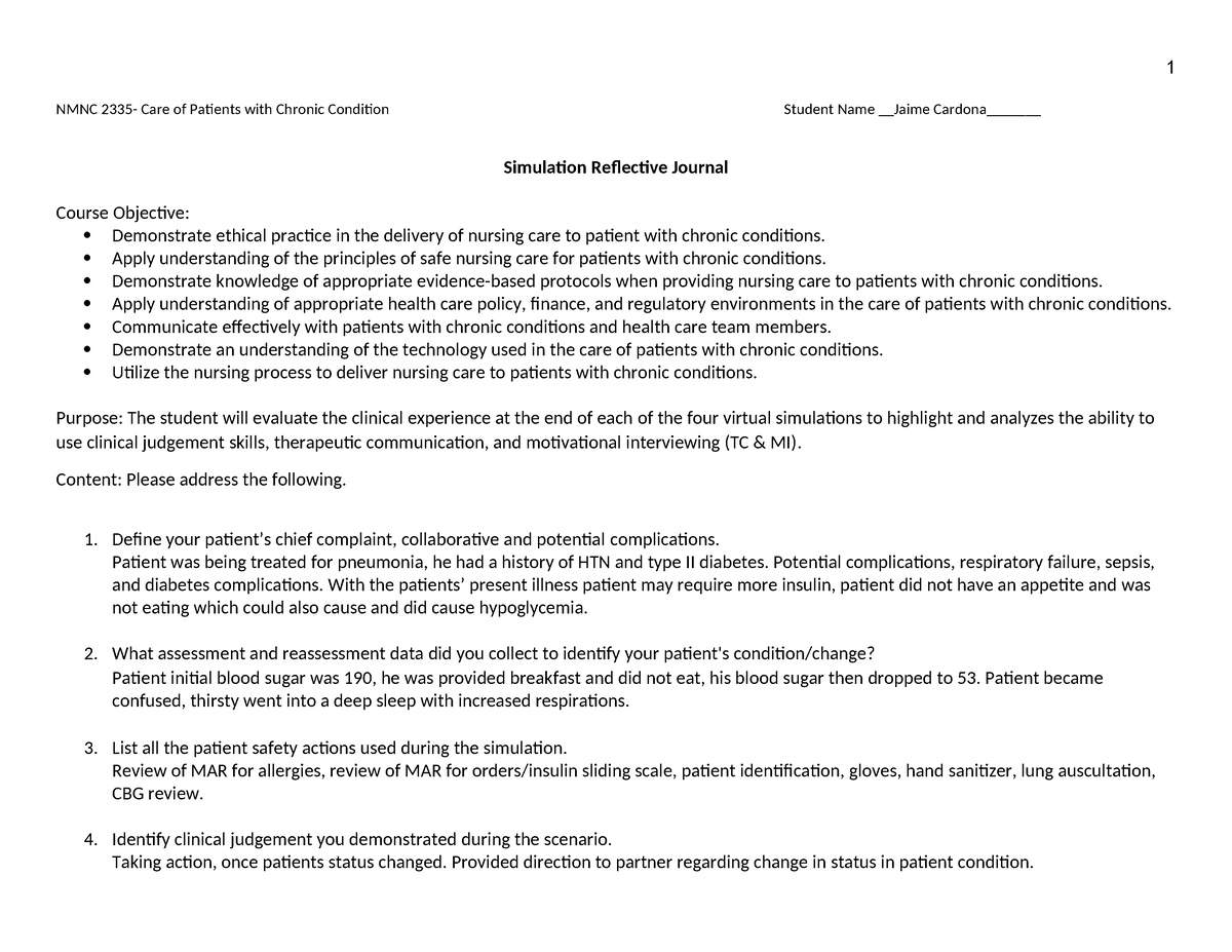 L3 Simulation Reflection TC Update - 1 NMNC 2335- Care Of Patients With ...