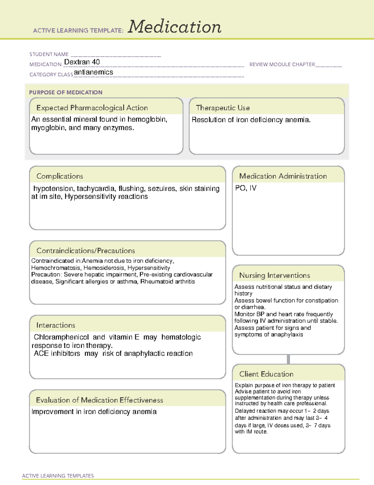 Dextran 40 - drug cards - ACTIVE LEARNING TEMPLATES Medication STUDENT ...