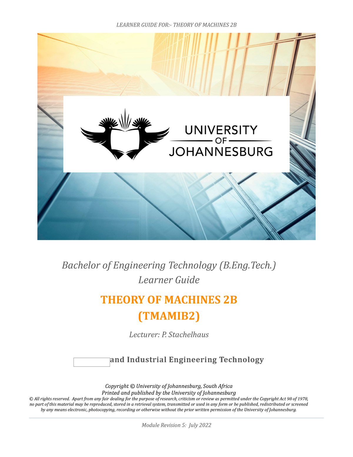 Tmamib 2 - Theory Of Machines 2B - 2022 - Bachelor Of Engineering ...