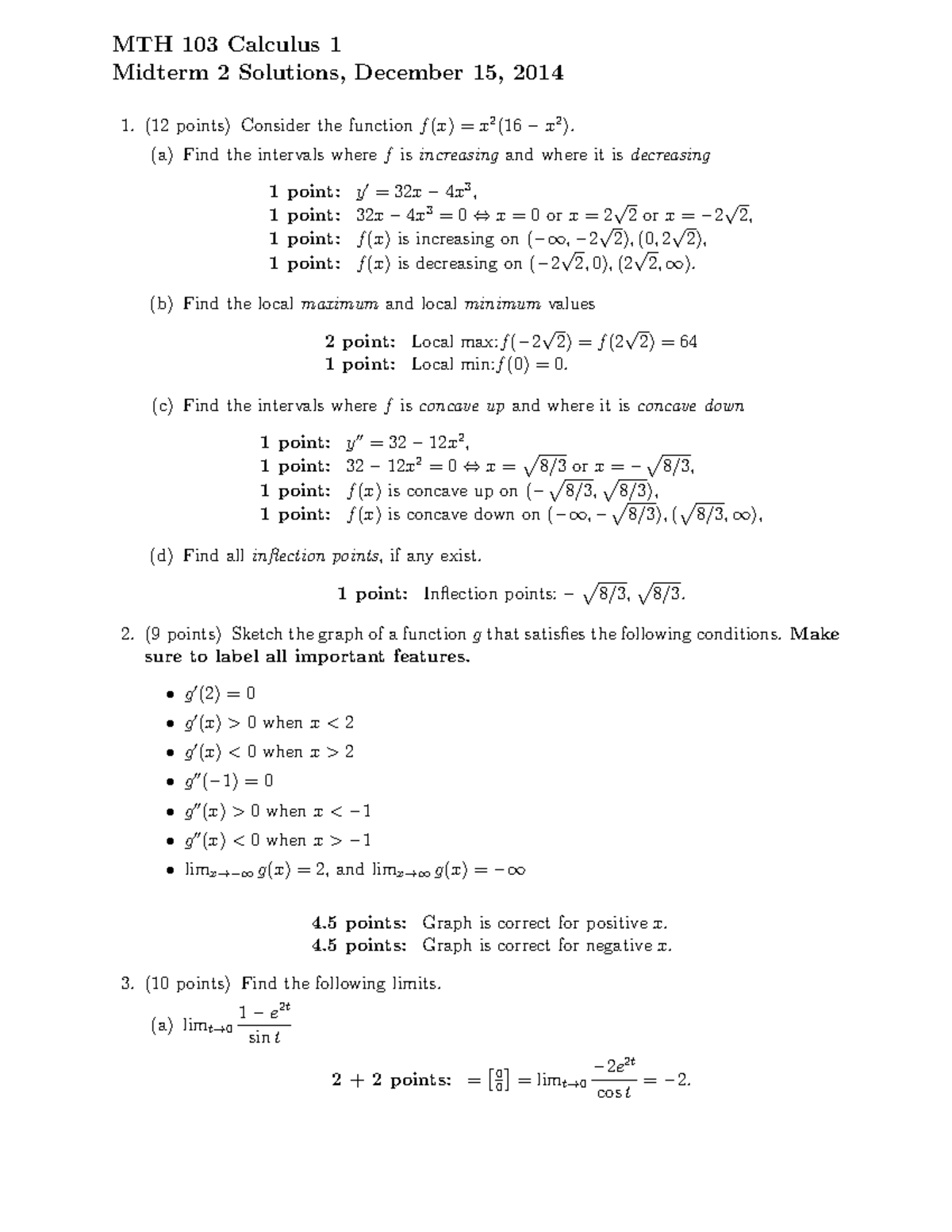 Exam 2C, questions and answers - MTH 103 Calculus 1 Midterm 2 Solutions ...