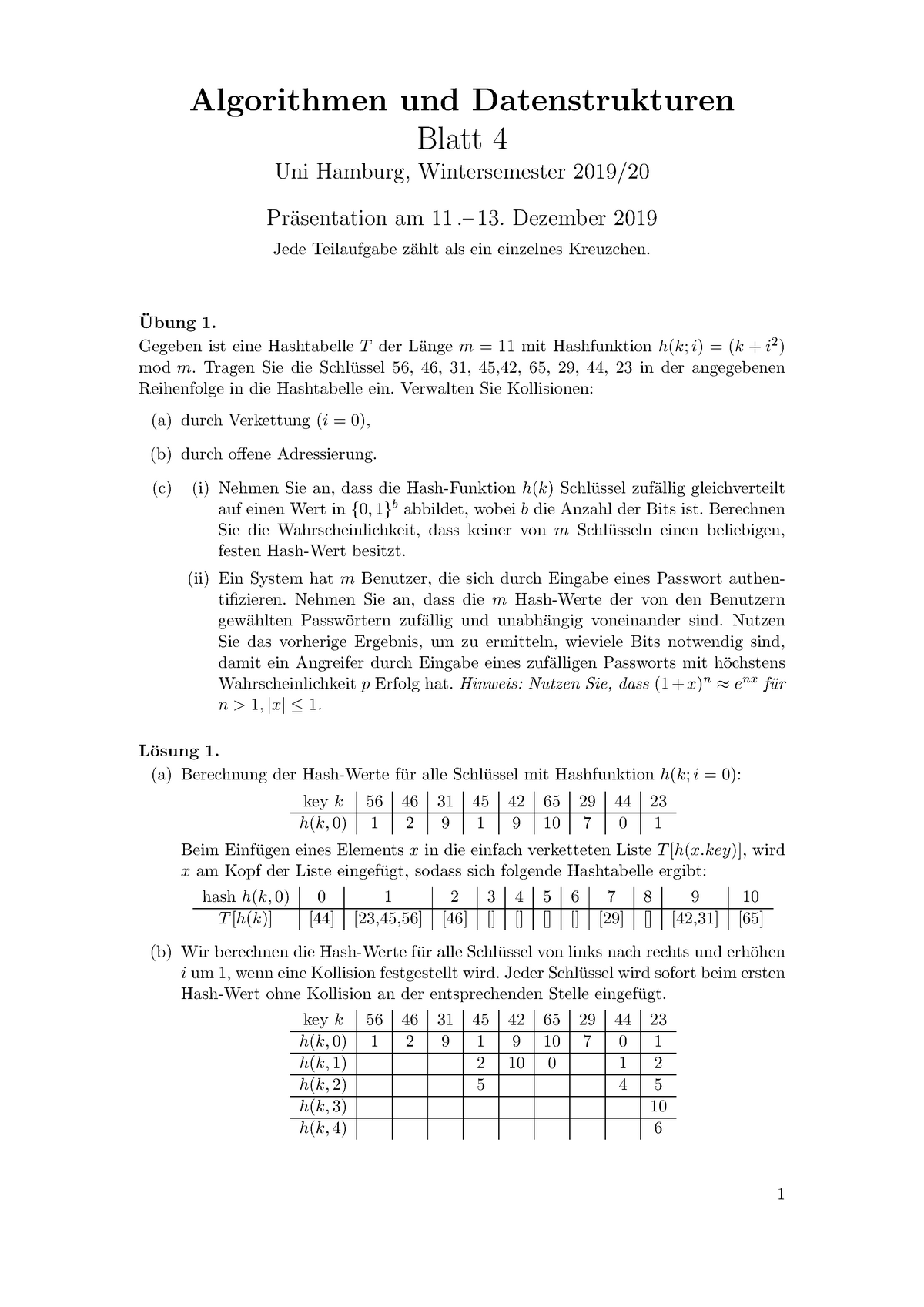 Algorithmen Und Datenstrukturen 2020 Übung 4 Lösungen - Übung ...