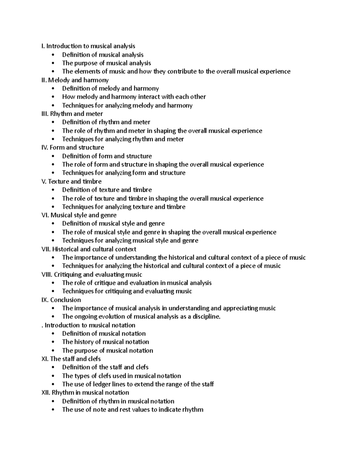 Music I. Introduction to musical analysis Definition of musical