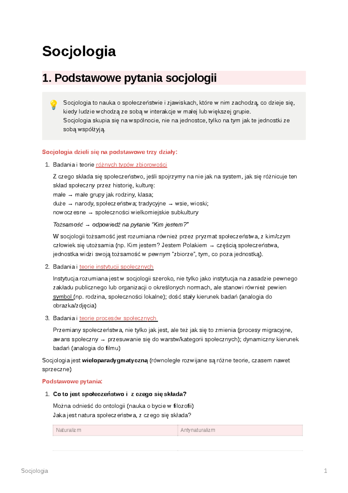 Socjologia -1 - Notatki Z Wykładów - Socjologia 1. Podstawowe Pytania ...