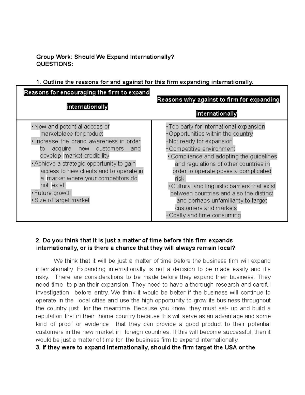 Should We Expand Internationally - Group Work: Should We Expand ...