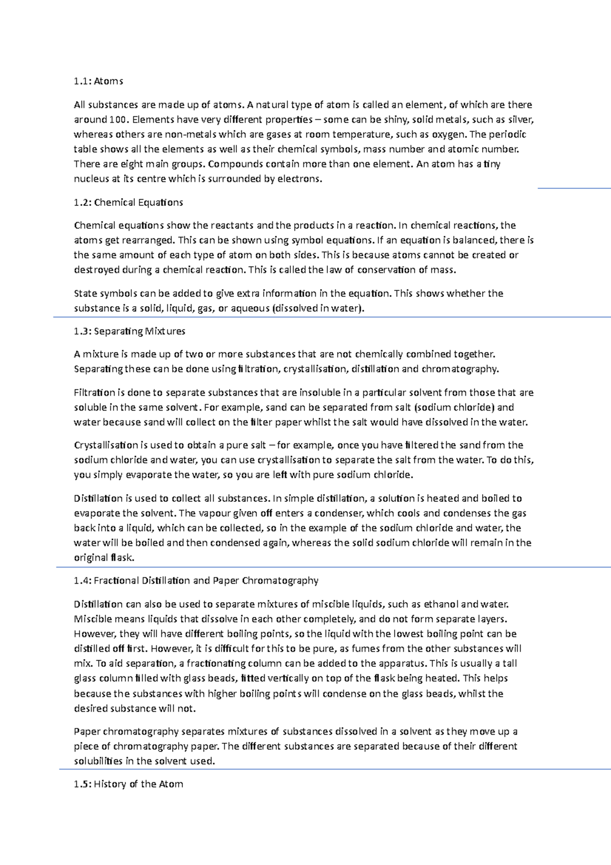 Chemistry Revision Notes Paper 1 - 1: Atoms All substances are made up ...