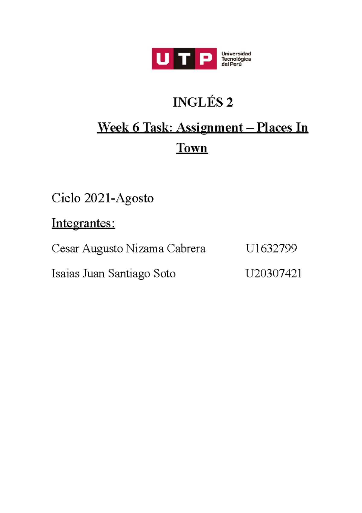 Week 6 - Trabajo Ingles 2 - Ingles II - UTP - Studocu