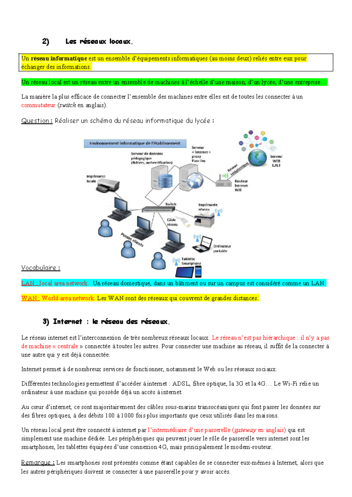 Les réseaux locaux - Un réseau informatique est un ensemble d ...