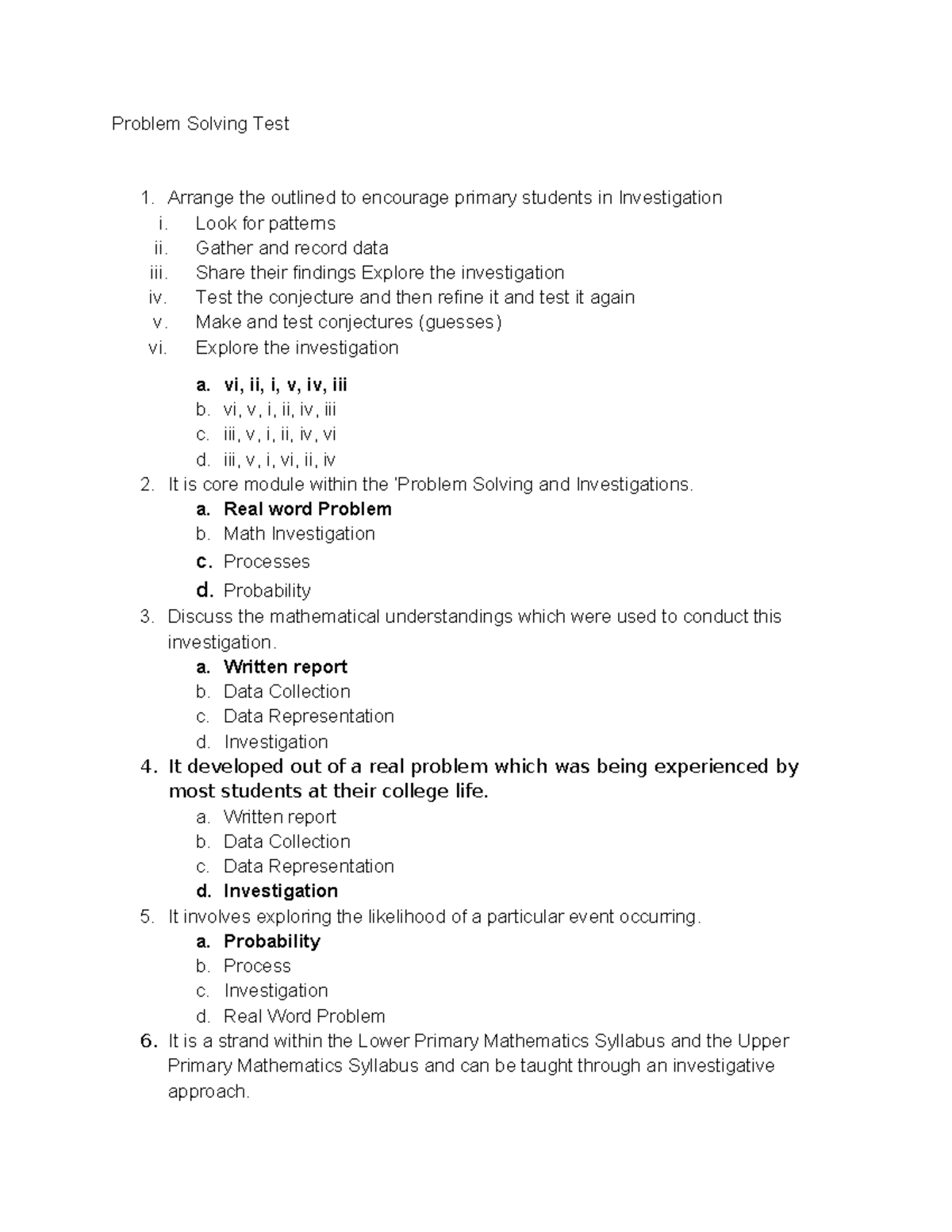 Problem-Solving-Test - Problem Solving Test 1. Arrange the outlined to ...