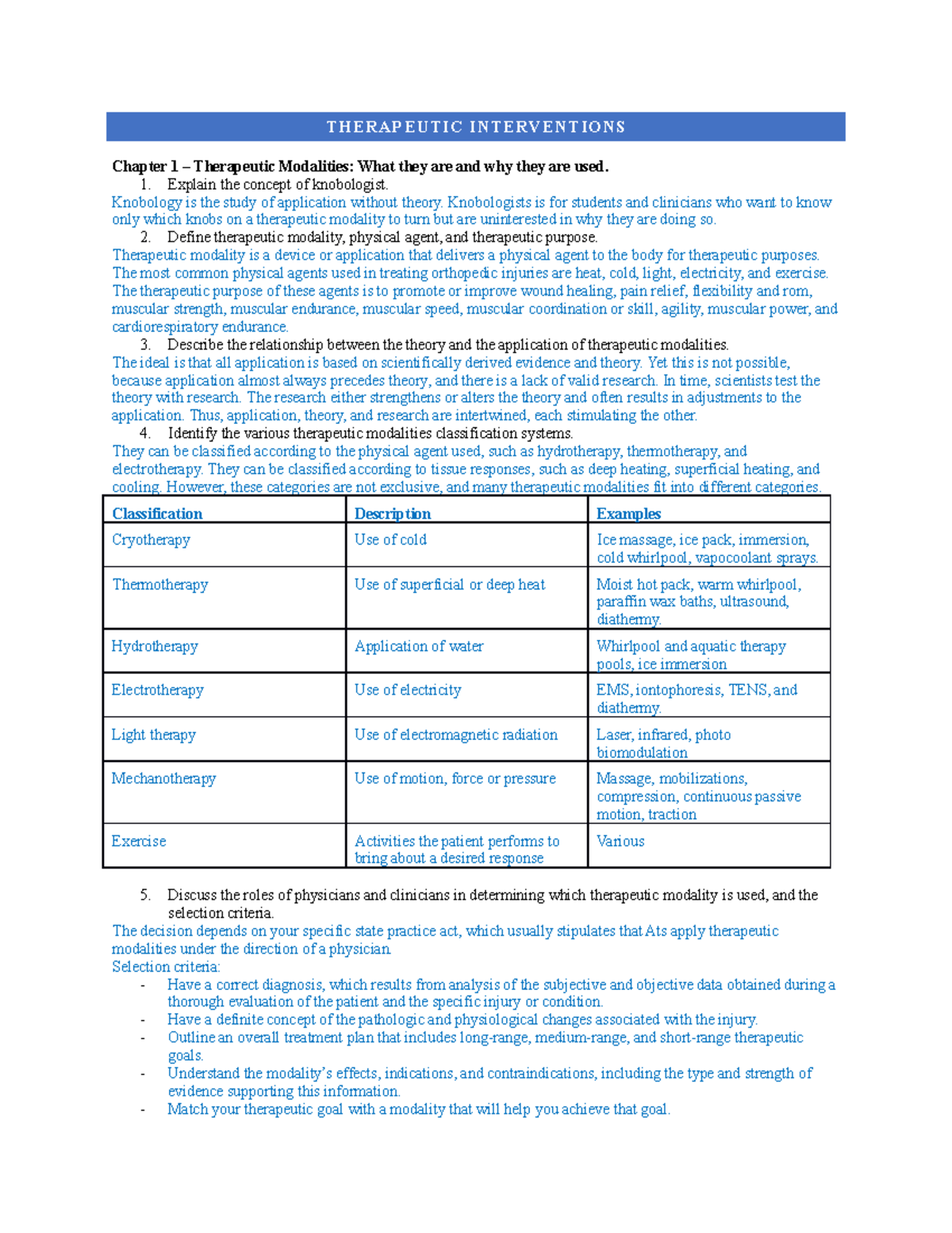 Therapeutic Interventions chapter 1 - THERAPEUTIC INTERVENTIONS Chapter ...