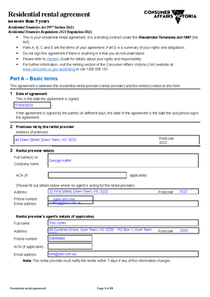 Cpprep 4122 - Form 1 RTA - Victoria.v1.0 - Residential rental agreement ...