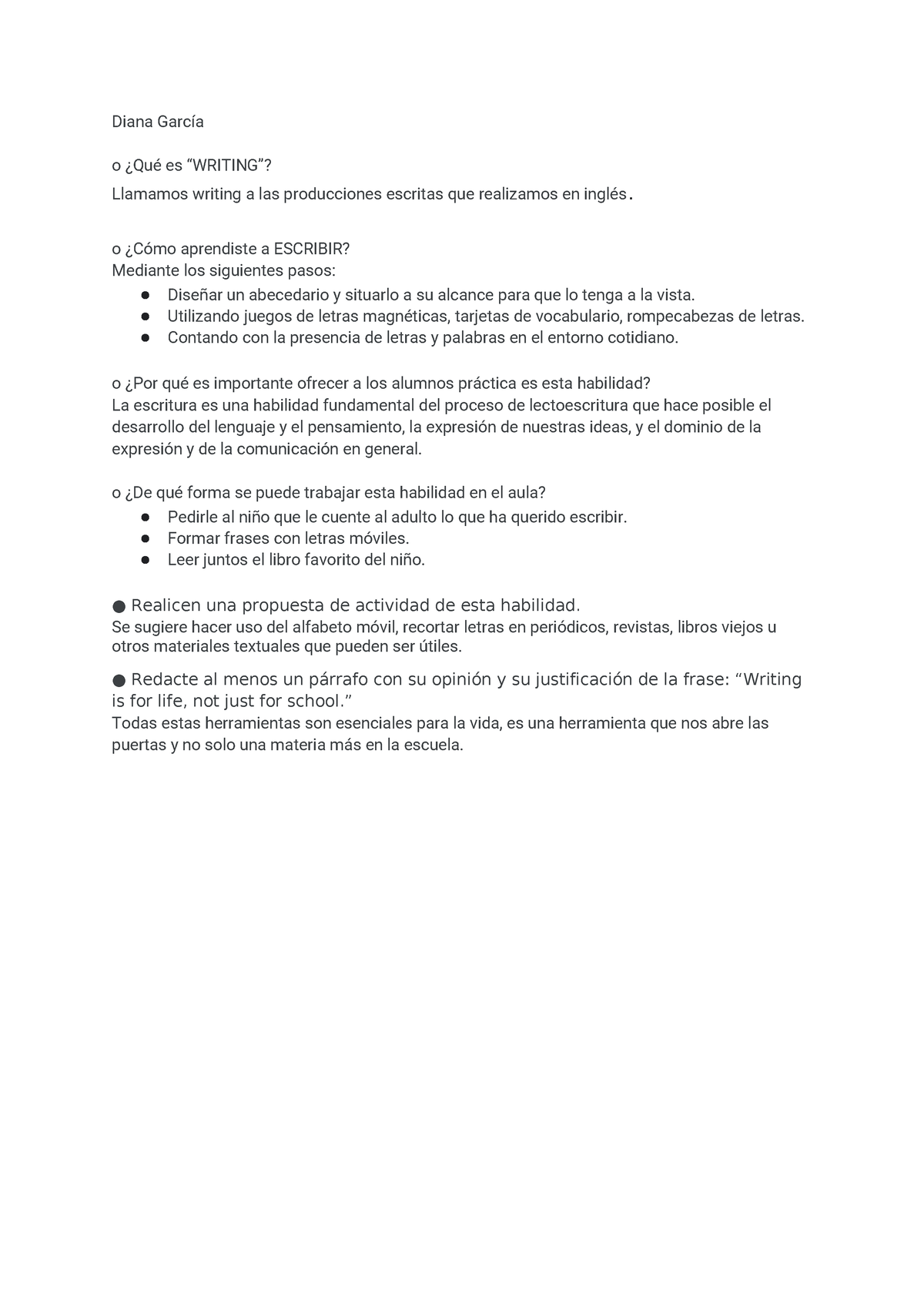 Writing - Diana García o ¿Qué es “WRITING”? Llamamos writing a las ...