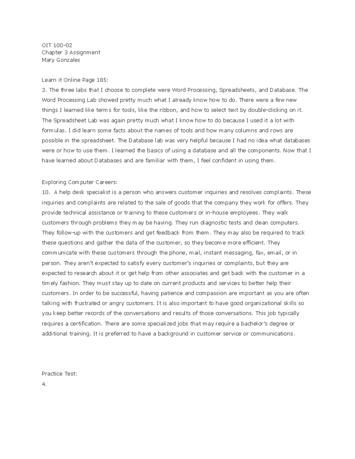 CIS 1020 - Chapter 3 Assignment - OIT 100- Chapter 3 Assignment Mary ...