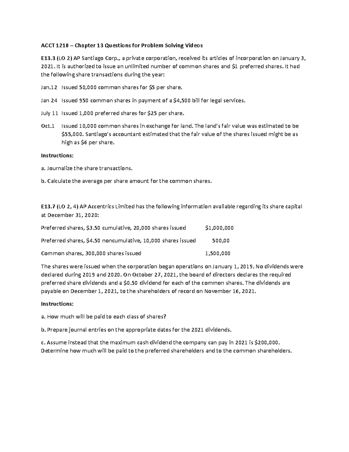 Extra Questions For Chapter 13 - ACCT 1210 – Chapter 13 Questions For ...