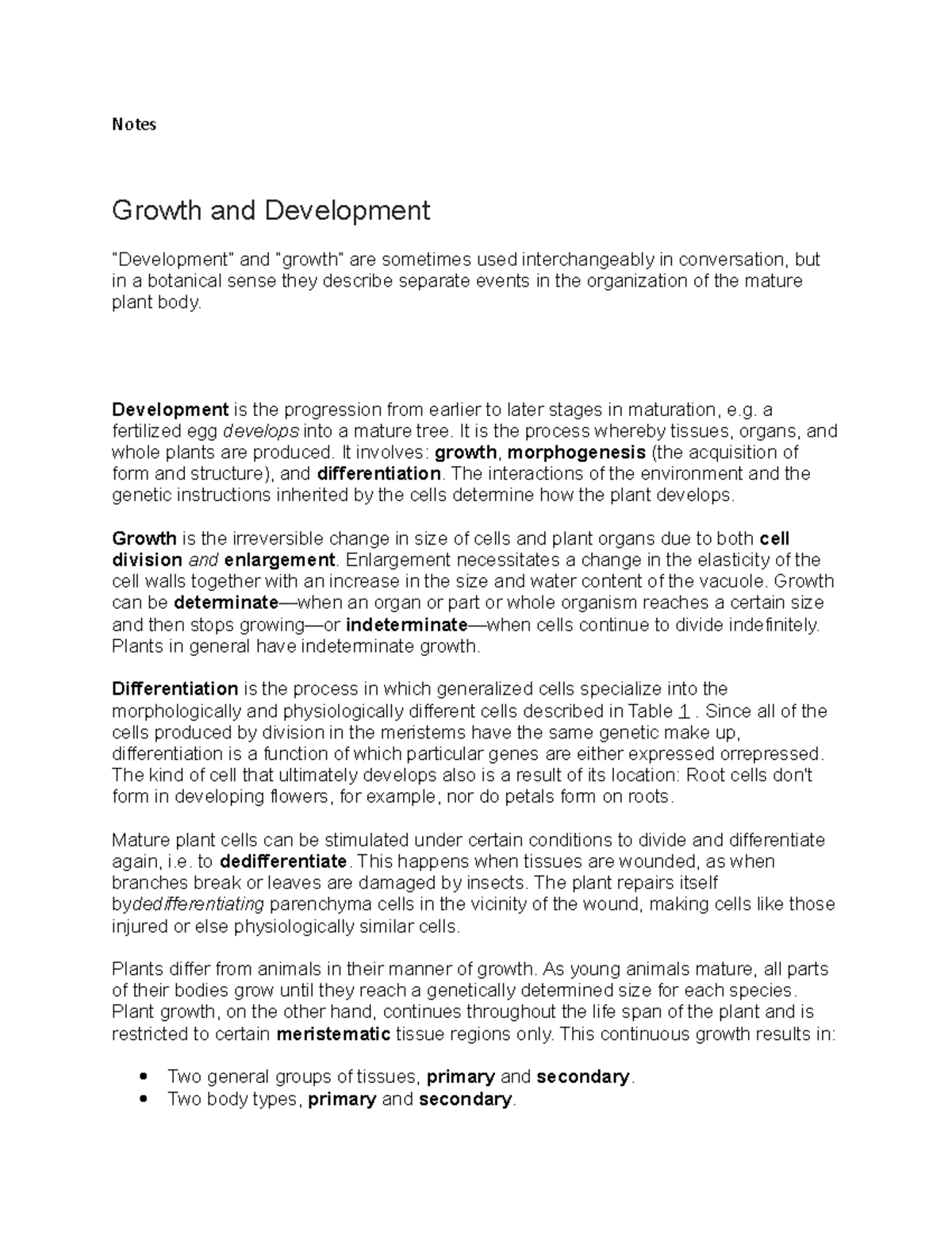 Document 70 - roots - Notes Growth and Development “Development” and ...