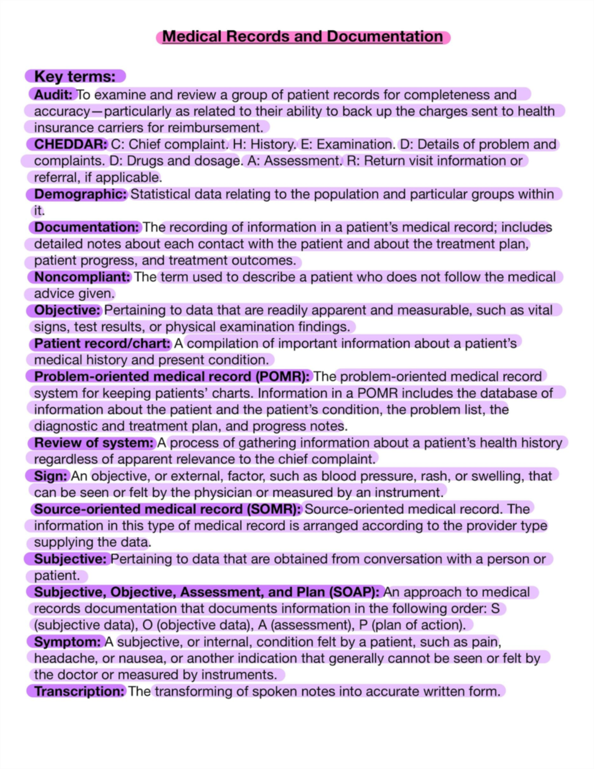 Medical records and documentation AHLT130 Studocu