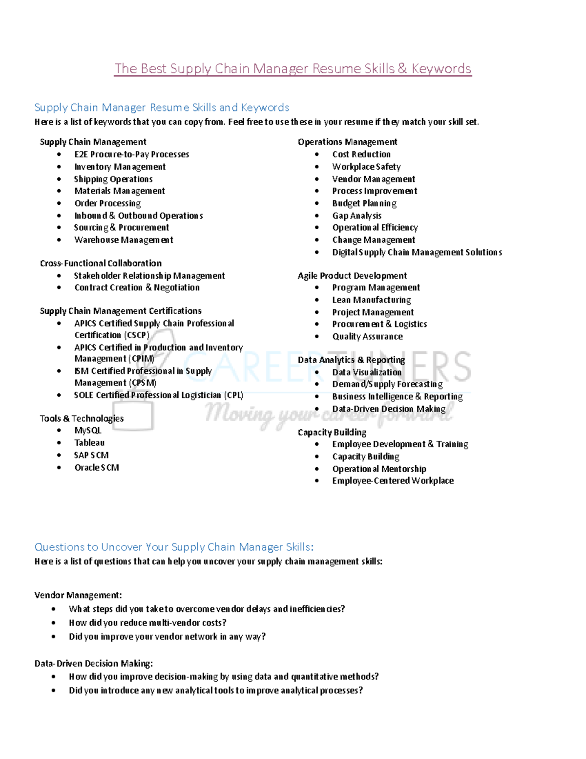 Supply Chain Manager Skills and Keywords The Best Supply Chain Manager Resume Skills & Studocu