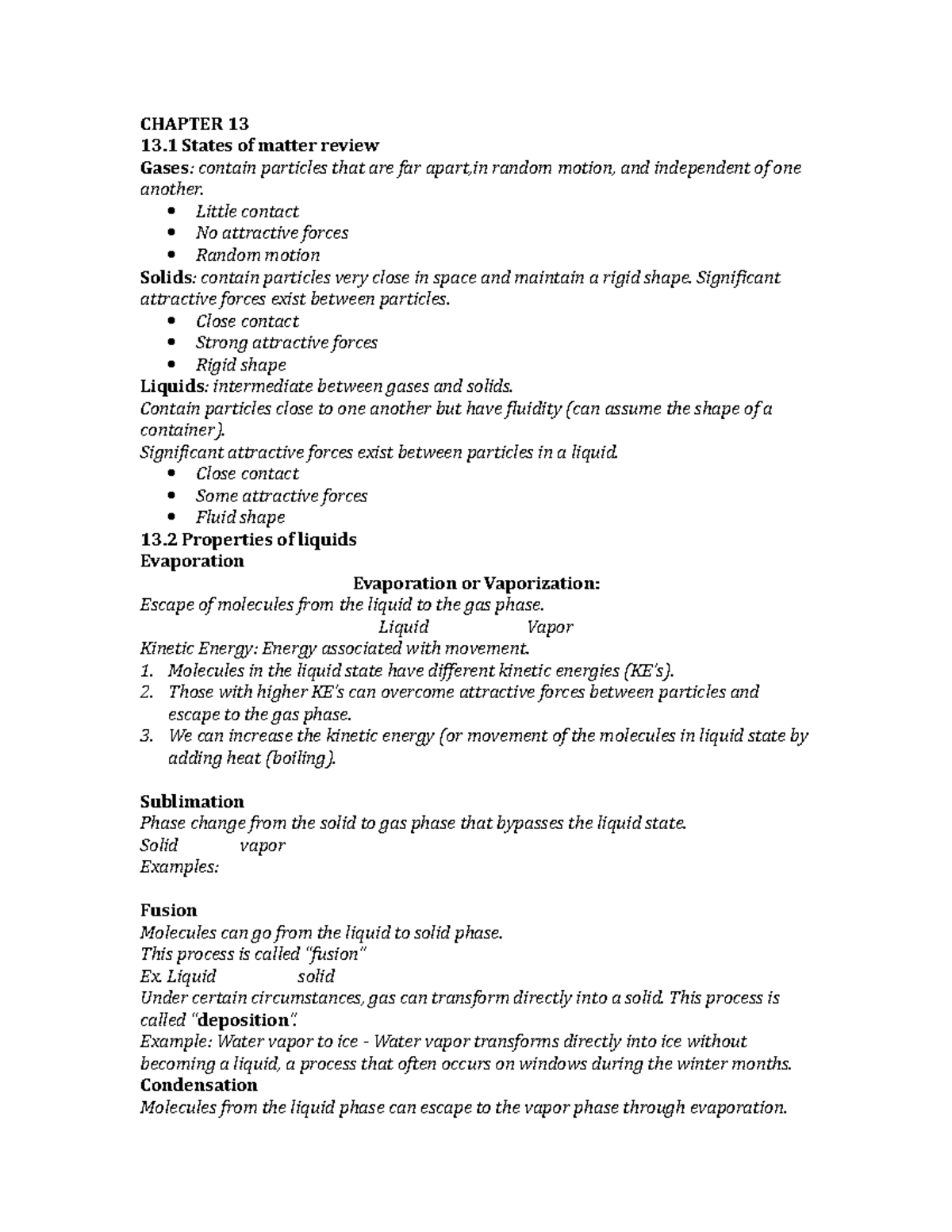 Chapter 13 - study guide - CHAPTER 13 13 States of matter review Gases ...